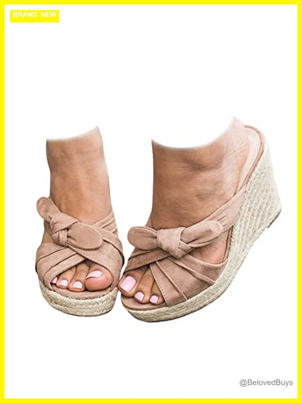 Wedge Espadrilles Sandals Platform Slip on Bow Knot Mules Shoes Faux Suede